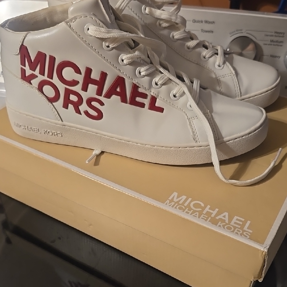 Michael Kors White and Red High-Top Sneakers